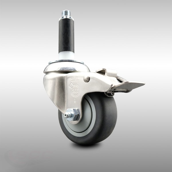 3 Inch 316SS Thermoplastic Rubber Swivel 7/8 Inch Stem Caster Lock Brake SCC